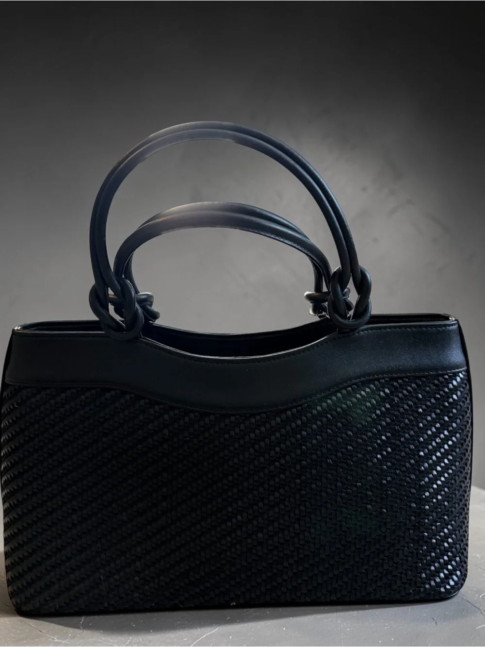 BOLITY Black Woven Leather Satchel Tote Bag Handle Purse Thailand Handmade NWT